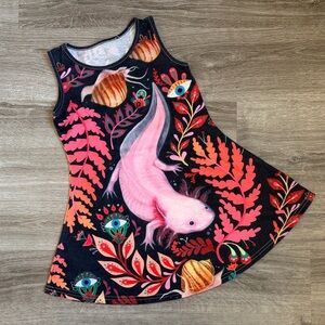 Acolotl print little girls dress